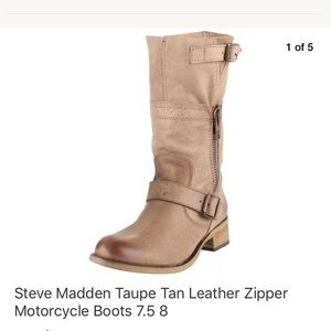 SOLD on ebay. Steve Madden Moto boots taupe tan
